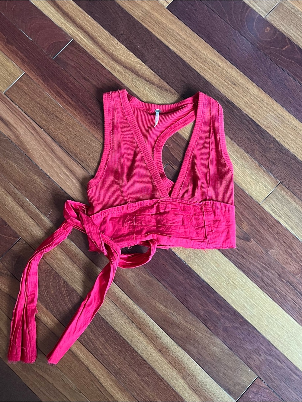 Free People Red Wrap Crop Tank Top
